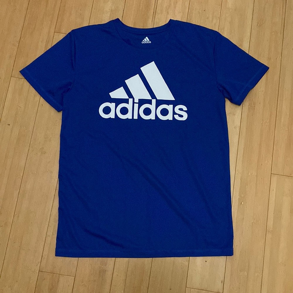 Adidas, AEROREADY athletic shirt, royal blue with white logo, Youth L(14/16)